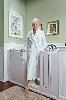 Lady walking out of Safe Step Tub